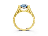 Yellow gold Fancy Blue Round  Solitaire Diamond Ring with Channel Set Band and Bezel Prong Setting_59
