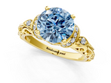Yellow gold Fancy Blue Round  Solitaire Diamond Ring with Filigree Band and Four-Prong Setting_46