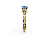 Yellow gold Fancy Blue Round  Solitaire Diamond Ring with Filigree Band and Four-Prong Setting_47