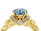 Yellow gold Fancy Blue Round  Solitaire Diamond Ring with Filigree Band and Four-Prong Setting_49