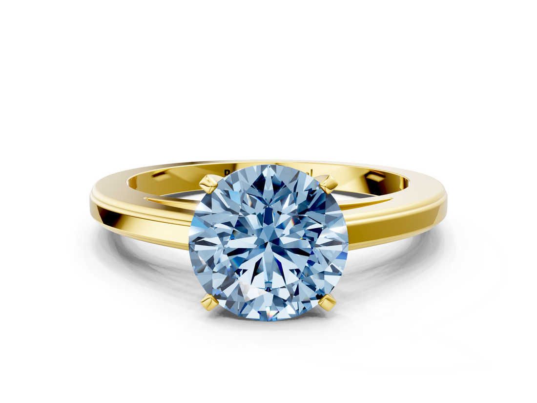 Yellow gold Fancy Blue Round  Solitaire Diamond Ring with Four-Prong Setting and Classic Band_3