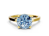 Yellow gold Fancy Blue Round  Solitaire Diamond Ring with Four-Prong Setting and Tapered Band 1