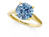 Yellow gold Fancy Blue Round  Solitaire Diamond Ring with Four-Prong Setting and Tapered Band 2