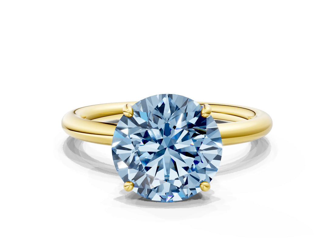 Yellow gold Fancy Blue Round  Solitaire Diamond Ring with Four-Prong Setting on a Plain Band_20
