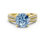 Yellow gold Fancy Blue Round  Solitaire Diamond Ring with Milgrain Pavé Band and Four-Prong Setting_20
