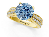 Yellow gold Fancy Blue Round  Solitaire Diamond Ring with Milgrain Pavé Band and Four-Prong Setting_21