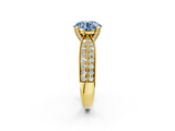 Yellow gold Fancy Blue Round  Solitaire Diamond Ring with Milgrain Pavé Band and Four-Prong Setting_22