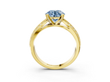 Yellow gold Fancy Blue Round  Solitaire Diamond Ring with Milgrain Pavé Band and Four-Prong Setting_23