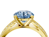 Yellow gold Fancy Blue Round  Solitaire Diamond Ring with Milgrain Pavé Band and Four-Prong Setting_24