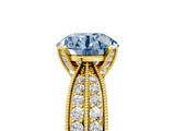 Yellow gold Fancy Blue Round  Solitaire Diamond Ring with Milgrain Pavé Band and Four-Prong Setting_25