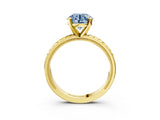 Yellow gold Fancy Blue Round  Solitaire Diamond Ring with Milgrain and Black Enamel X Pattern Band_203