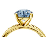 Yellow gold Fancy Blue Round  Solitaire Diamond Ring with Milgrain and Black Enamel X Pattern Band_204