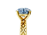 Yellow gold Fancy Blue Round  Solitaire Diamond Ring with Milgrain and Black Enamel X Pattern Band_205