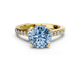 Yellow gold Fancy Blue Round  Solitaire Diamond Ring with Pavé Band and Four-Prong Setting_104