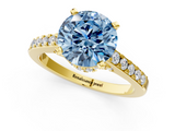 Yellow gold Fancy Blue Round  Solitaire Diamond Ring with Pavé Band and Four-Prong Setting_105