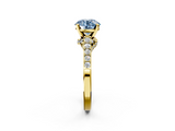 Yellow gold Fancy Blue Round  Solitaire Diamond Ring with Pavé Band and Four-Prong Setting_106
