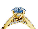 Yellow gold Fancy Blue Round  Solitaire Diamond Ring with Pavé Band and Four-Prong Setting_108
