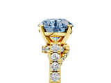 Yellow gold Fancy Blue Round  Solitaire Diamond Ring with Pavé Band and Four-Prong Setting_109