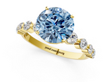 Yellow gold Fancy Blue Round  Solitaire Diamond Ring with Pave Band and Four-Prong Setting_185