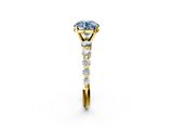 Yellow gold Fancy Blue Round  Solitaire Diamond Ring with Pave Band and Four-Prong Setting_186