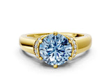 Yellow gold Fancy Blue Round  Solitaire Diamond Ring with Pave Band and Six-Prong Setting_32