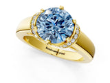 Yellow gold Fancy Blue Round  Solitaire Diamond Ring with Pave Band and Six-Prong Setting_33