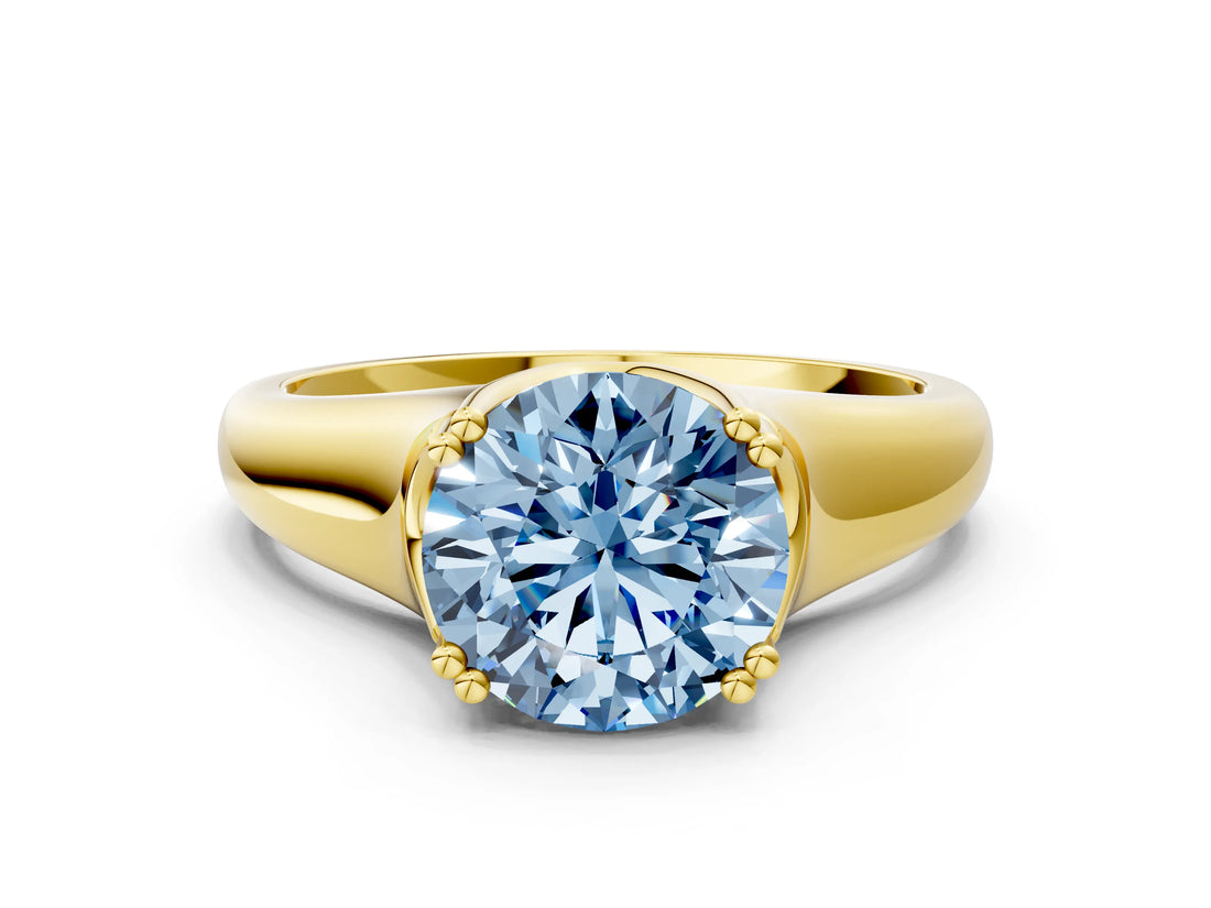 Yellow gold Fancy Blue Round  Solitaire Diamond Ring with Six-Prong Cathedral Setting_32