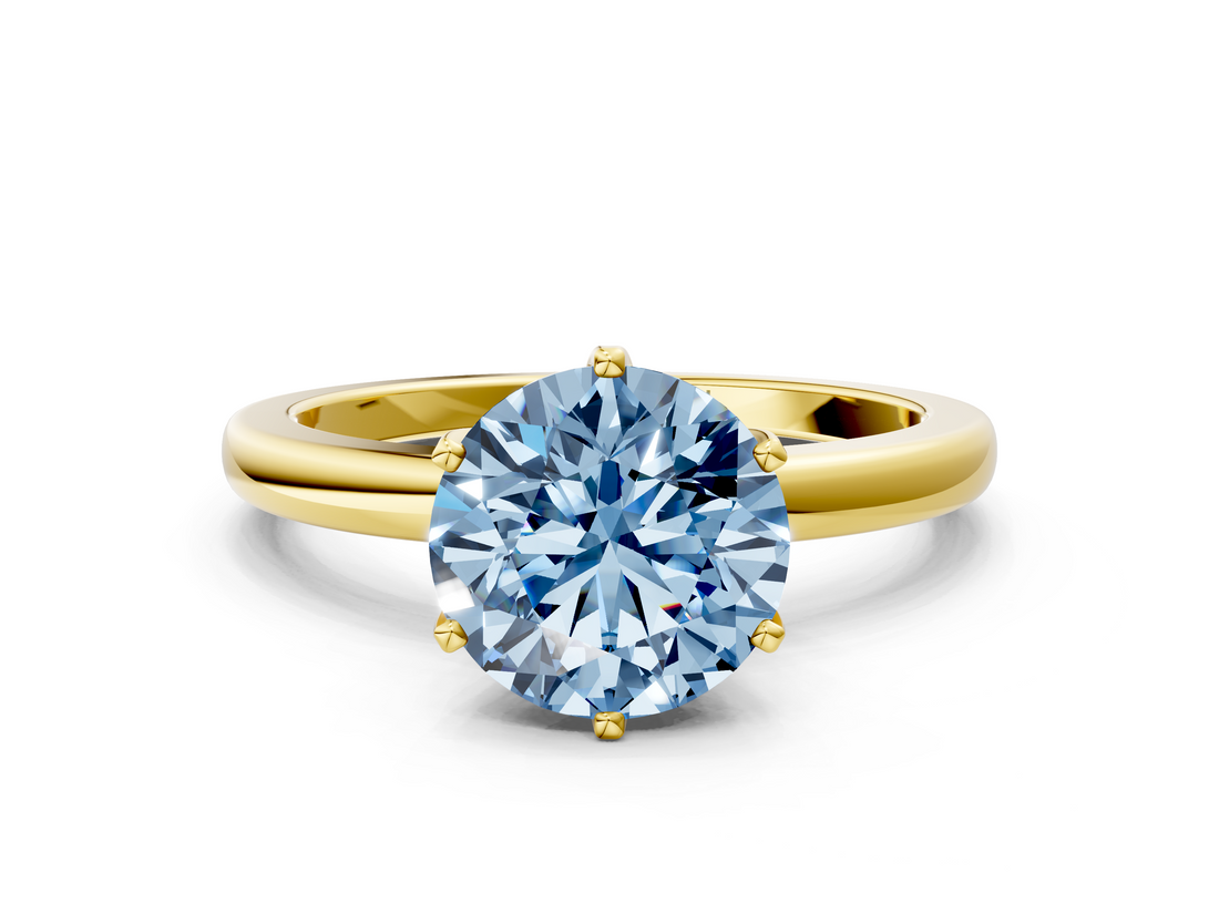 Yellow gold Fancy Blue Round  Solitaire Diamond Ring with Six-Prong Setting on a Classic Band_3