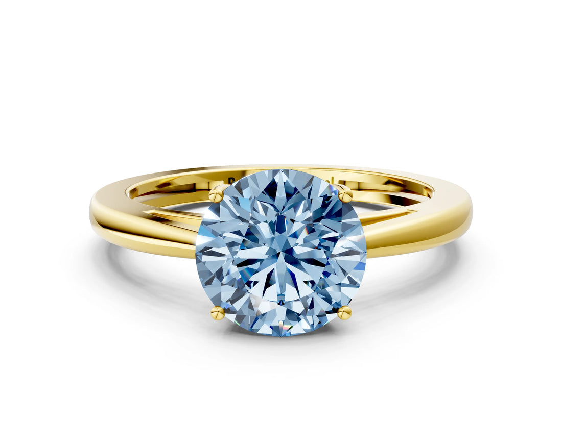 Yellow gold Fancy Blue Round  Solitaire Diamond Ring with Split Shank and Four-Prong Setting_12