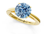 Yellow gold Fancy Blue Round  Solitaire Diamond Ring with Split Shank and Four-Prong Setting_13