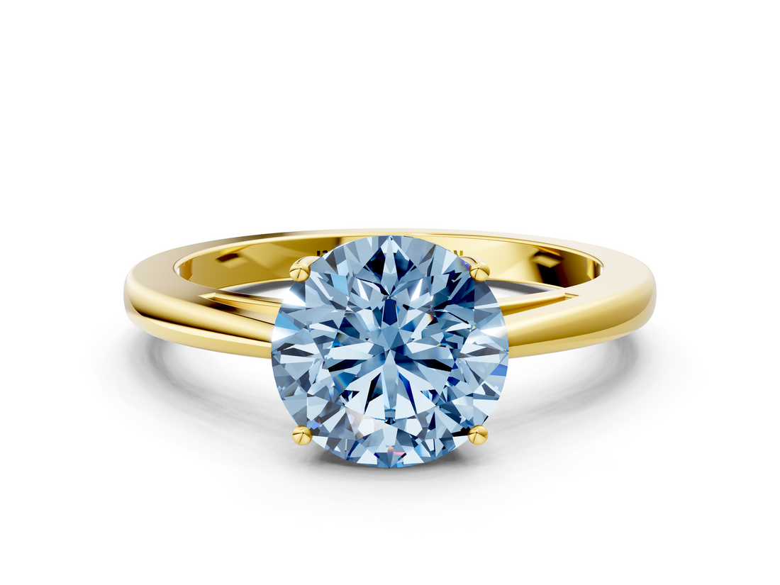 Yellow gold Fancy Blue Round  Solitaire Diamond Ring with Split Shank and Four-Prong Setting_20