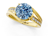 Yellow gold Fancy Blue Round  Solitaire Diamond Ring with Split Shank and Prong Setting_42