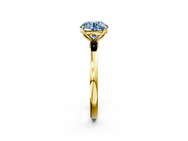 Yellow gold Fancy Blue Round  Solitaire Diamond Ring with Thin Band and Four-Prong Setting