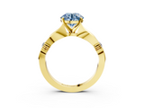 Yellow gold Fancy Blue Round  Solitaire Diamond Twisted Band with Four-Prong Setting_48
