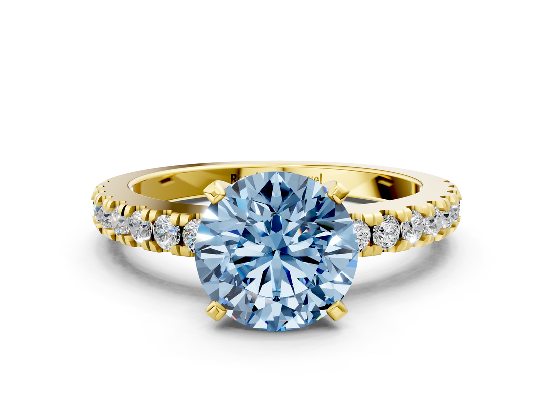 Yellow gold Fancy Blue Round  Solitaire Diamond with Pavé Band and Four-Prong Setting_57