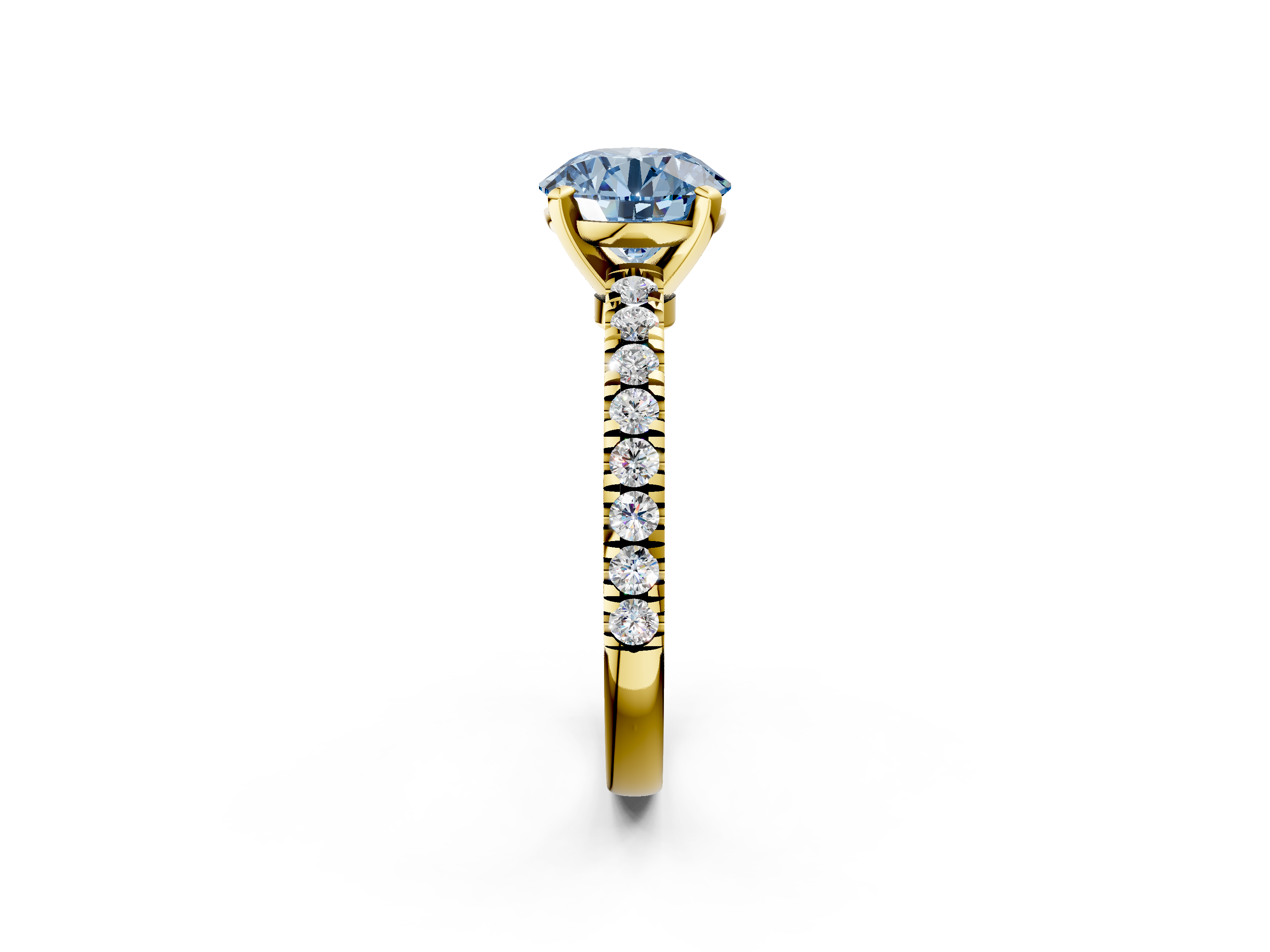 Yellow gold Fancy Blue Round  Solitaire Diamond with Pavé Band and Four-Prong Setting_59