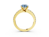 Yellow gold Fancy Blue Round  Solitaire Diamond with Pavé Band and Four-Prong Setting_60