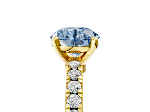 Yellow gold Fancy Blue Round  Solitaire Diamond with Pavé Band and Four-Prong Setting_62