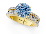 Yellow gold Fancy Blue Round  Solitaire Diamond with Pave and Channel Set Band_75