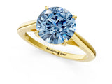 Yellow gold Fancy Blue Round  Solitaire Engagement Ring with Four-Prong Setting and Classic Band 1
