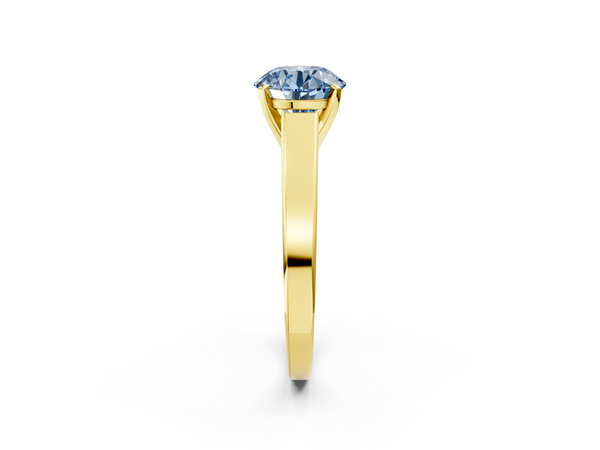Yellow gold Fancy Blue Round  Solitaire Engagement Ring with Four-Prong Setting and Tapered Band