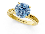Yellow gold Fancy Blue Round  Solitaire Engagement Ring with Scrollwork Band and Four-Prong Setting_133