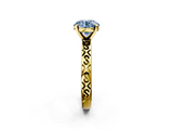 Yellow gold Fancy Blue Round  Solitaire Engagement Ring with Scrollwork Band and Four-Prong Setting_134