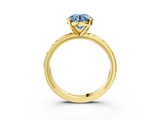 Yellow gold Fancy Blue Round  Solitaire Engagement Ring with Scrollwork Band and Four-Prong Setting_135