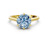 Yellow gold Fancy Blue Round  Solitaire Engagement Ring with Six-Prong Setting and Classic Band 1