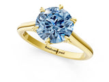Yellow gold Fancy Blue Round  Solitaire Engagement Ring with Six-Prong Setting and Classic Band 2