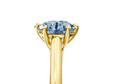 Yellow gold Fancy Blue Round  Solitaire Engagement Ring with Six-Prong Setting and Classic Band