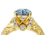 Yellow gold Fancy Blue Round  Solitaire Filigree Engagement Ring with Halo and Prong Setting_50