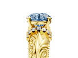 Yellow gold Fancy Blue Round  Solitaire Filigree Engagement Ring with Halo and Prong Setting_51