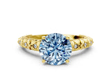 Yellow gold Fancy Blue Round  Solitaire Floral Milgrain Engagement Ring_30